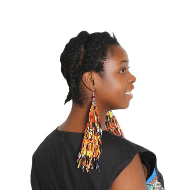 African Tribal Handmade Boho Fabric with Long Tassel Earrings Jewelry  -  GeraldBlack.com