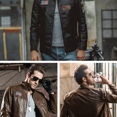 Air Force Pigskin Genuine Leather Motorcycle Jacket Coat for Men - SolaceConnect.com