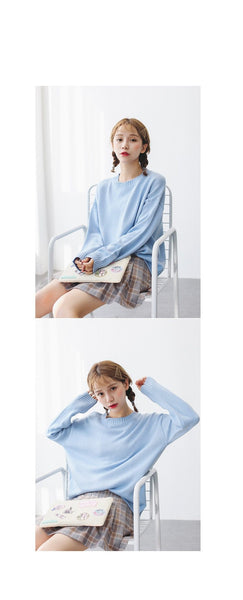 All Match Casual Basic Solid O-neck Long Sleeve Loose Female Sweaters - SolaceConnect.com
