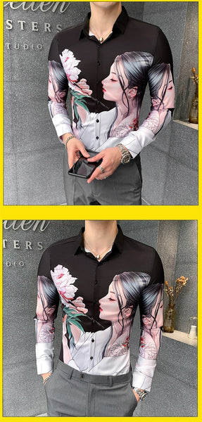 All Match Streetwear Digital Printed Long Sleeved Casual Shirt for Men  -  GeraldBlack.com