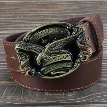 American Flag Emblem Eagle Gun Leather Belt for Men and Women - SolaceConnect.com