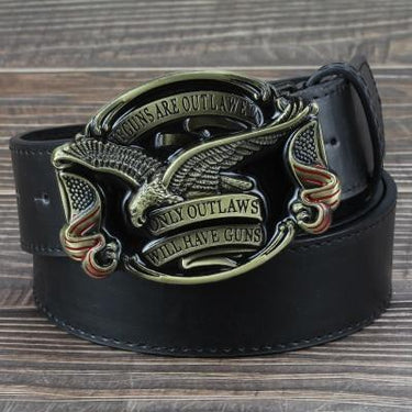 American Flag Emblem Eagle Gun Leather Belt for Men and Women - SolaceConnect.com