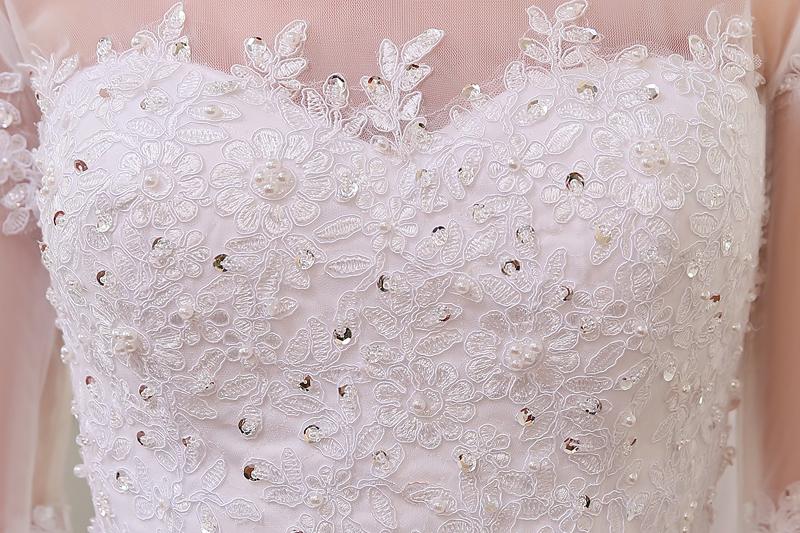 Arabic Dubai A-Line Gown Long Sleeves Big Train Lace Wedding Dress - SolaceConnect.com