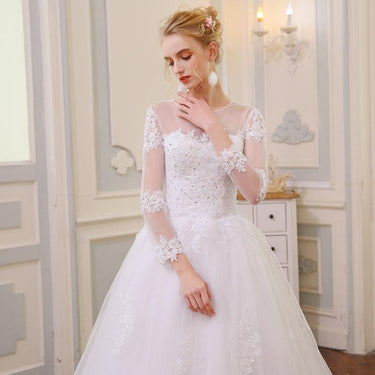Arabic Dubai A-Line Gown Long Sleeves Big Train Lace Wedding Dress - SolaceConnect.com