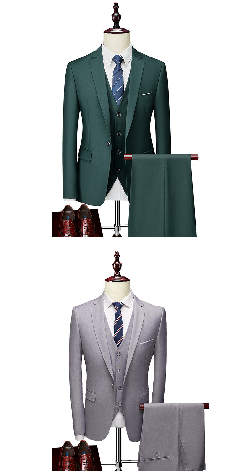 Army Green Classic Custom Business Single-button Three Piece Suit for Men  -  GeraldBlack.com