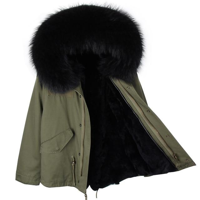 Army Green Large Detachable Hooded Coat For Women with Raccoon Fur Col ...
