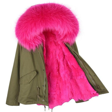Army Green Large Detachable Hooded Coat For Women with Raccoon Fur Collar - SolaceConnect.com