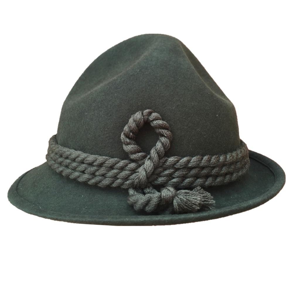 Army Green Wool Bavarian Alpine Fedora Felt Rope Hat for Oktoberfest  -  GeraldBlack.com