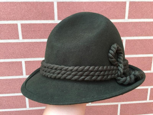 Army Green Wool Bavarian Alpine Fedora Felt Rope Hat for Oktoberfest - SolaceConnect.com