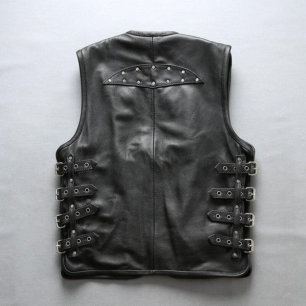 Asian Size Stylish Cow Skin Leather Adjustable Rider Vest for Men - SolaceConnect.com