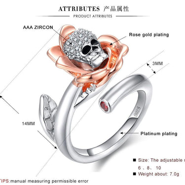 Austrian Gothic Skull Shiny Crystal CZ Rose Silver Color Rings for Women - SolaceConnect.com
