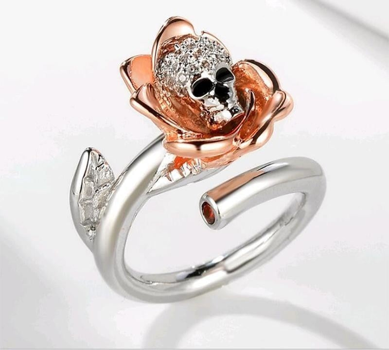 Austrian Gothic Skull Shiny Crystal CZ Rose Silver Color Rings for Women  -  GeraldBlack.com