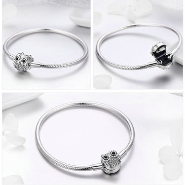Authentic 100% 925 Sterling Silver Cute Animal Owl Clasp Women Snake Chain Bracelet Sterling Silver Jewelry S925 SCB067  -  GeraldBlack.com