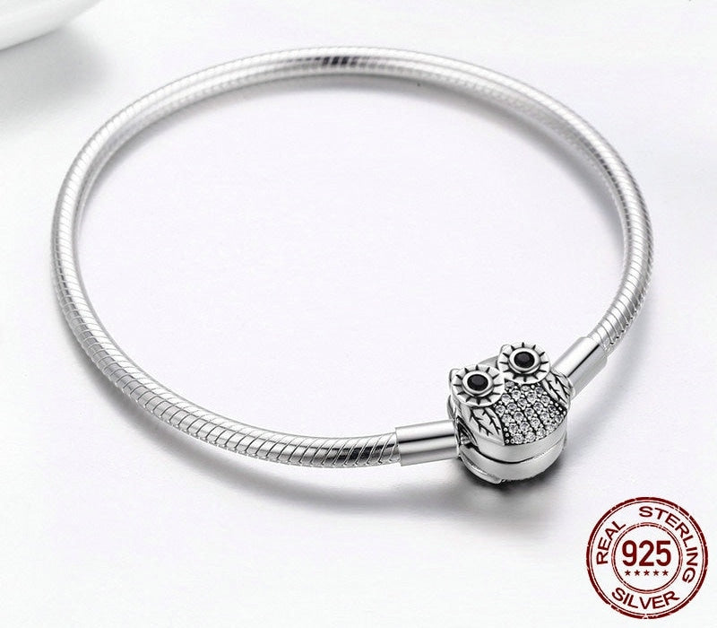 Authentic 100% 925 Sterling Silver Cute Animal Owl Clasp Women Snake Chain Bracelet Sterling Silver Jewelry S925 SCB067  -  GeraldBlack.com