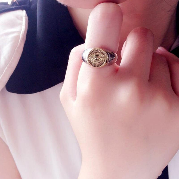 Authentic 925 Silver Gold Color God Eye Opening Unisex Vintage Punk Ring - SolaceConnect.com