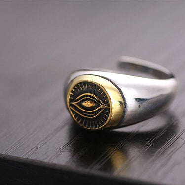 Authentic 925 Silver Gold Color God Eye Opening Unisex Vintage Punk Ring - SolaceConnect.com