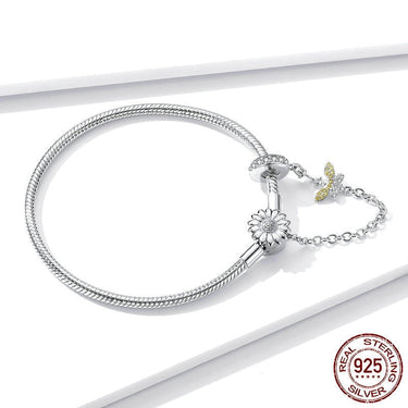 Authentic 925 Sterling Silver 3mm Snake Charm Bracelet with Sunflower Safety Chain DIY Bracelets Accessories BSB041  -  GeraldBlack.com