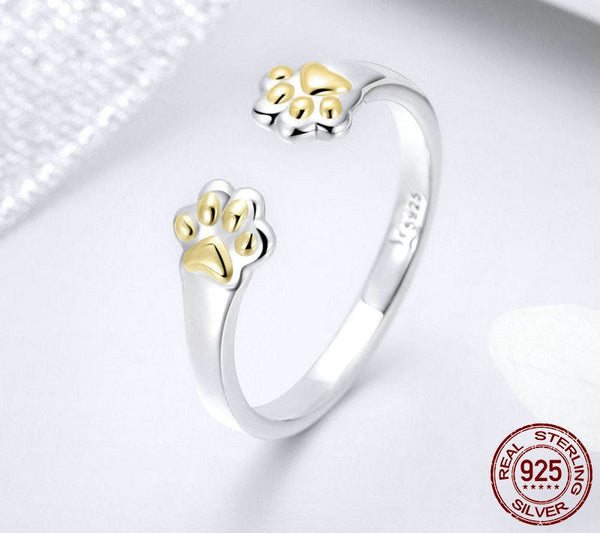 Authentic 925 Sterling Silver Animal Footprints Open Size Adjustable Finger Rings for Women Party Wedding Jewelry SCR430  -  GeraldBlack.com