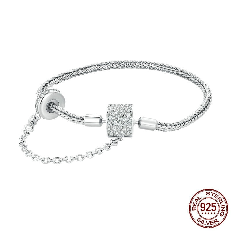 Authentic 925 Sterling Silver Basic Charm Bracelet Pave Setting CZ for Women Beads and Pendant Charms DIY Jewelry BSB103  -  GeraldBlack.com