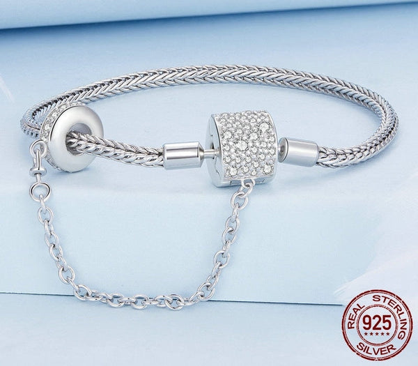Authentic 925 Sterling Silver Basic Charm Bracelet Pave Setting CZ for Women Beads and Pendant Charms DIY Jewelry BSB103  -  GeraldBlack.com