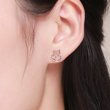 Authentic 925 Sterling Silver Cute Cat Small Stud Earrings for Women  -  GeraldBlack.com