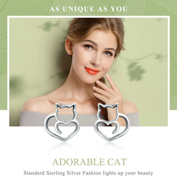 Authentic 925 Sterling Silver Cute Cat Small Stud Earrings for Women - SolaceConnect.com