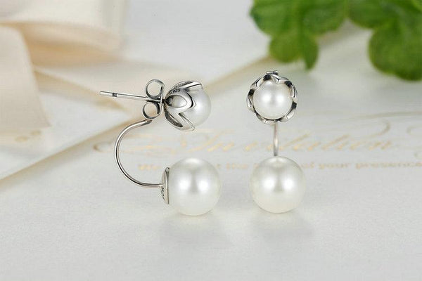 Authentic 925 Sterling Silver Simulated Pearls Special Style Drop Jewelry - SolaceConnect.com
