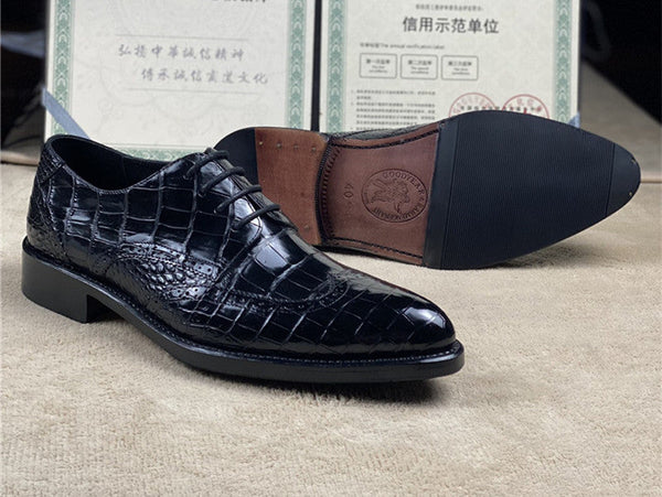 Authentic Crocodile Belly Skin Hand Stitched Business Oxfords Shoes  -  GeraldBlack.com