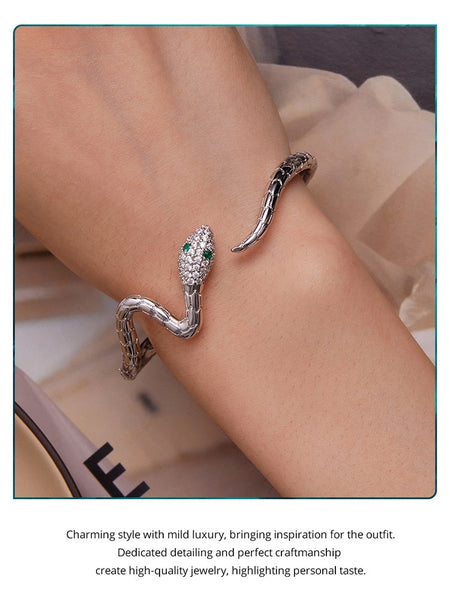 Authentic Green Zircon Snake Opening Bracelet Animal Cuff Bracelet Pave Setting CZ for Women Fashion Jewelry YIB058  -  GeraldBlack.com