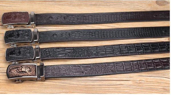 Automatic Buckle Crocodile Leather Textured Pattern Belt for Men - SolaceConnect.com