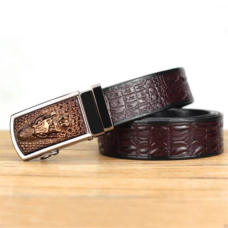 Automatic Buckle Crocodile Leather Textured Pattern Belt for Men  -  GeraldBlack.com