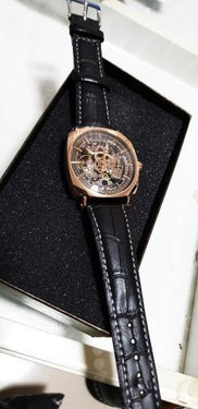Automatic Genuine Leather Fashion Luxury Transparent Men's Gold Clock - SolaceConnect.com