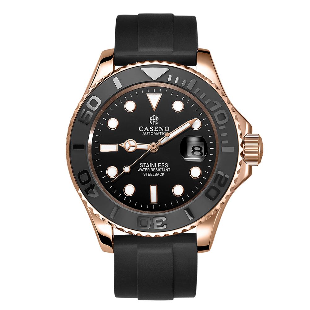 Automatic Mechanical Watch Men Luxury Men's Watches Black Ceramic Outer Ring Gold Stainless Steel Silicone Watch  -  GeraldBlack.com