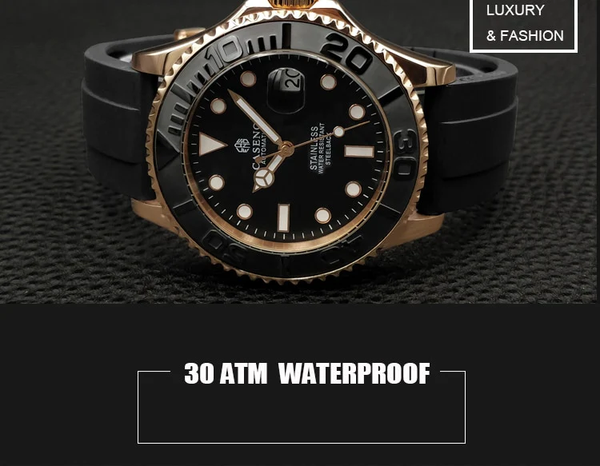 Automatic Mechanical Watch Men Top Luxury Men's Watches Black Ceramic Outer Ring Gold Stainless Steel Silicone Watch  -  GeraldBlack.com
