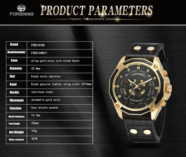Automatic Self-Wind Luxury Men's Trendy Watch with Genuine Leather Strap - SolaceConnect.com