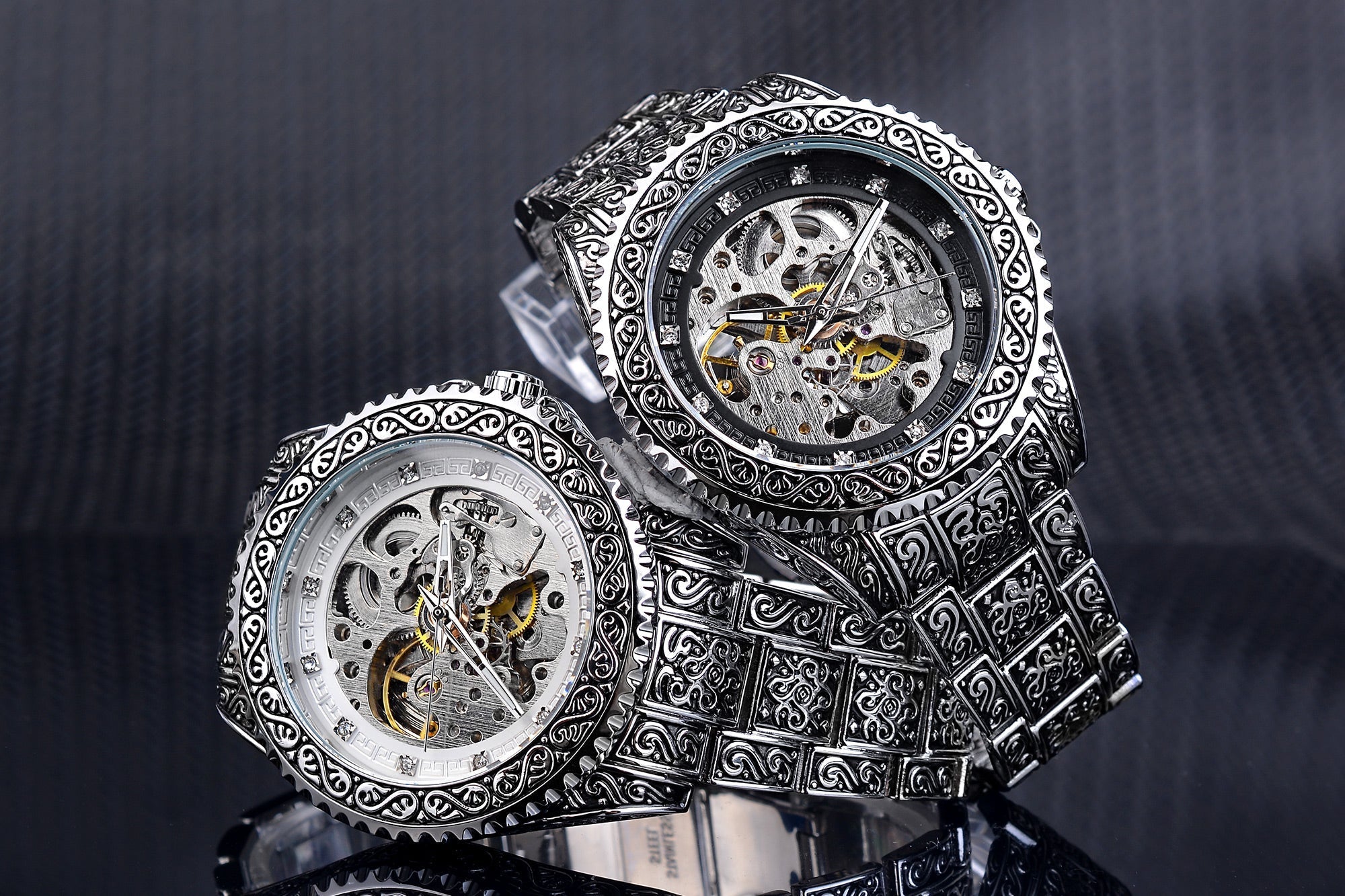 Automatic Stainless Steel Diamond Skeleton Wrist Watch for Men  -  GeraldBlack.com
