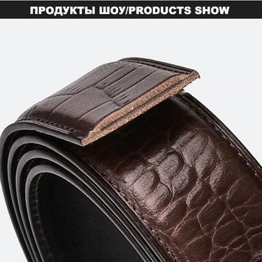 Men Soft Striped Cowskin Leather Automatic Style Real Genuine Belts Only for Men 35mm Width - SolaceConnect.com