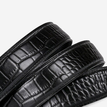 Automatic Style Men's Soft 35mm Width Genuine Leather Striped Pattern Belt  -  GeraldBlack.com