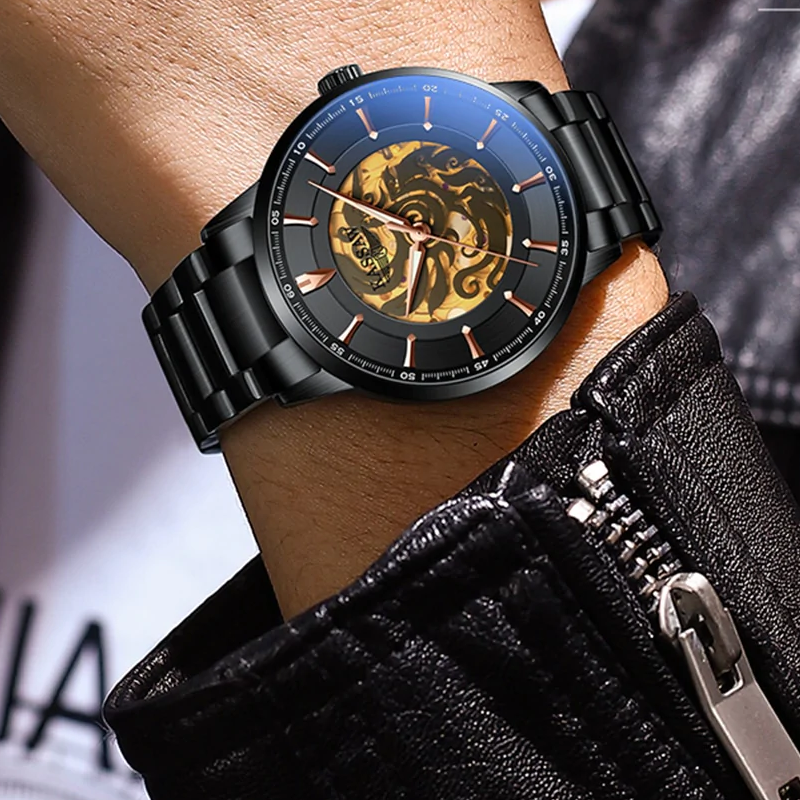 Automatic Watch Skeleton Men's Mechanical Watch Luxury 42mm Stainless Steel Sapphire Crystal Waterproof Wristwatches  -  GeraldBlack.com
