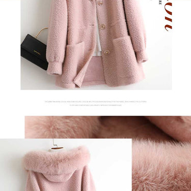 Autumn and Winter 100% Real Sheep Shearling Coat with Fox Fur Collar  -  GeraldBlack.com