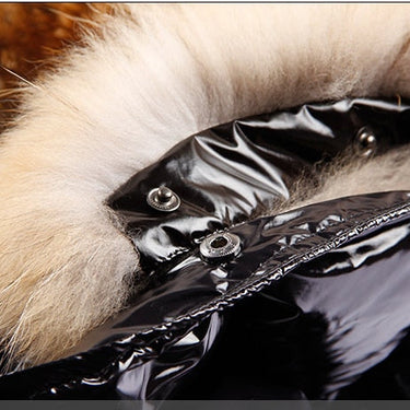 Autumn and winter bright face real fur collar black down jacket short 90 white duck down slim hooded  -  GeraldBlack.com