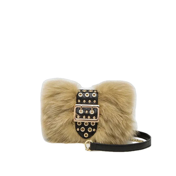Autumn And Winter Real Fox Fur Women Clutch Wide Shoulder Strap Leather Messenger Crossbody Handbags  -  GeraldBlack.com