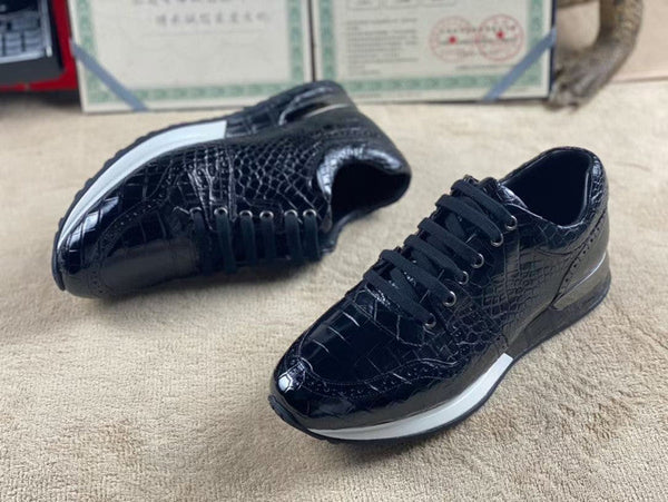Autumn Casual Authentic Crocodile Skin Lace-up Sneakers for Men  -  GeraldBlack.com