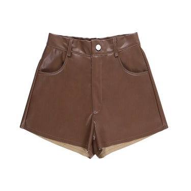 Autumn Casual Sexy Streetwear Female Faux Synthetic Leather Shorts Outfit - SolaceConnect.com