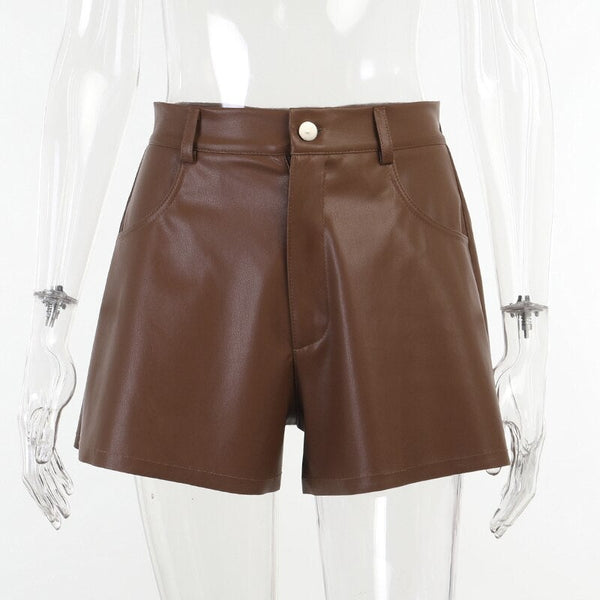 Autumn Casual Sexy Streetwear Female Faux Synthetic Leather Shorts Outfit - SolaceConnect.com