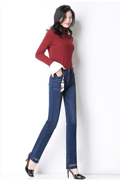 Women's autumn stretch slim slimming hole casual jeans straight skinny jeans woman pencil pants - SolaceConnect.com