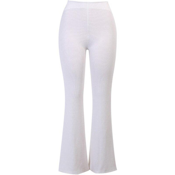 Autumn Casual Women's Solid White Fitted Hollow Out High Waist Flare Pants - SolaceConnect.com