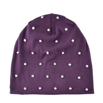 Autumn Cotton Rhinestone Slouch Beanies Hats for Women - SolaceConnect.com
