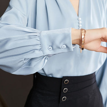 Autumn Elegant V-Neck Vintage Chiffon Blouse Female Shirt Office Tops Long Sleeve Casual Blusas Women Loose Blouses  -  GeraldBlack.com