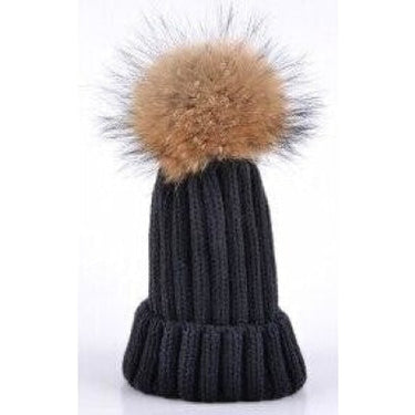 Autumn Fashion Knitted Raccoon Fur Ball Beanie Cap for Women and Men  -  GeraldBlack.com
